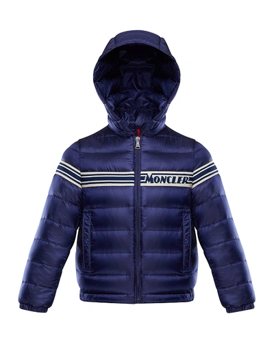 Shop Moncler Boy's Renald Logo Tape Bomber Jacket In Dark Blue