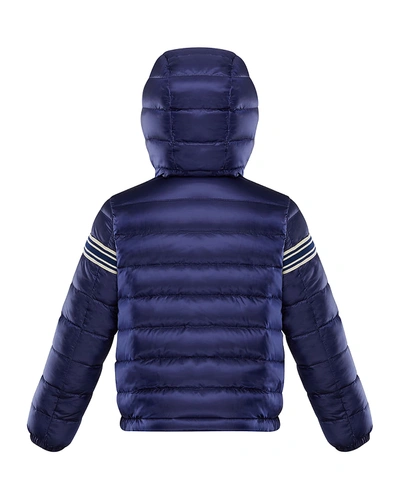 Shop Moncler Boy's Renald Logo Tape Bomber Jacket In Dark Blue