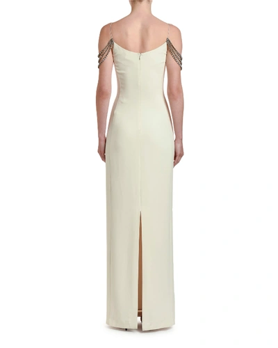 Shop Stella Mccartney Off-the-shoulder Draped Beaded Gown In White