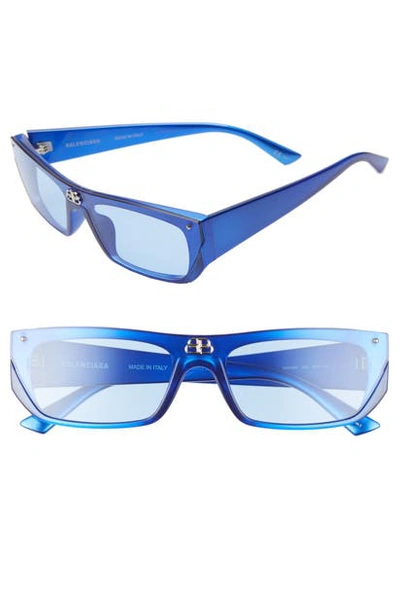 Shop Balenciaga 99mm Rectangular Cat Eye Sunglasses In Blue/ Light Blue