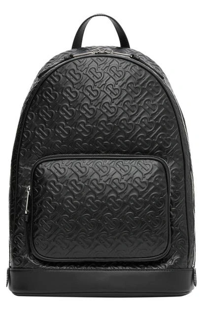 Shop Burberry Rocco Monogram Embossed Leather Backpack In Black
