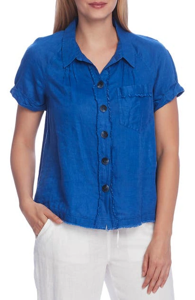 Shop Vince Camuto Button Up Linen Shirt In Dusk Blue