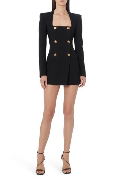 Shop Versace Double Breasted Long Sleeve Blazer Dress In Black