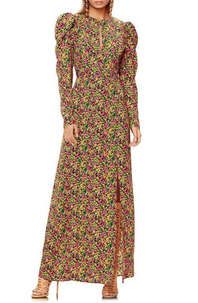Shop Afrm Kiley Lattice Back Long Sleeve Maxi Dress In Electric Ditsy