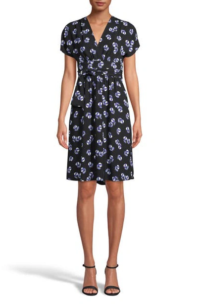 Shop Anne Klein Print Faux Wrap A-line Dress In Anne Black / Rain Shadow