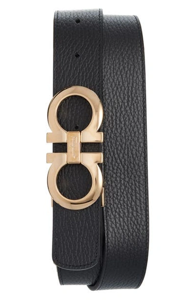 Shop Ferragamo Reversible Leather Belt In Black / Navy