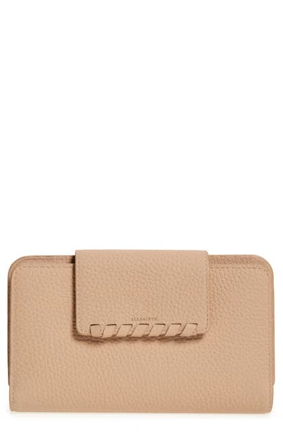 Shop Allsaints Kita Japanese Leather Wallet In Nude Pink