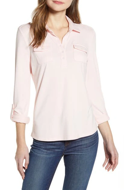 Shop Tommy Hilfiger Roll Tab Knit Popover Shirt In Ballerina Pink