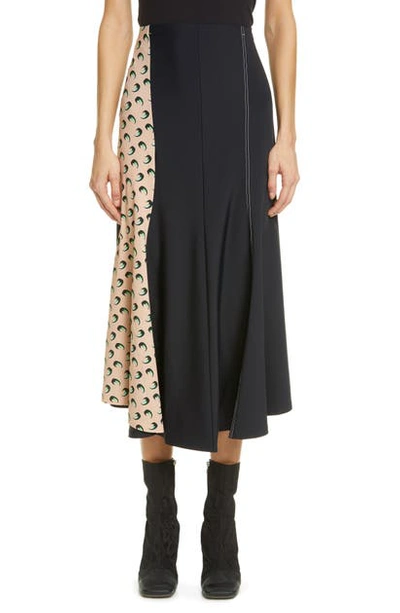 Shop Marine Serre Crescent Moon Print Paneled Midi Skirt In Black With All Over 3d Moon