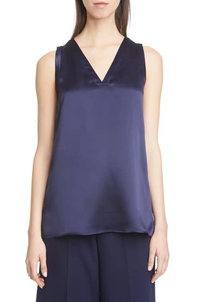 Shop Lafayette 148 Gretchen Reversible Silk Charmeuse Blouse In Royal Blue