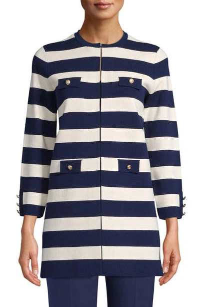 Shop Anne Klein Long Stripe Jacket In Distant Mountain/ Anne White