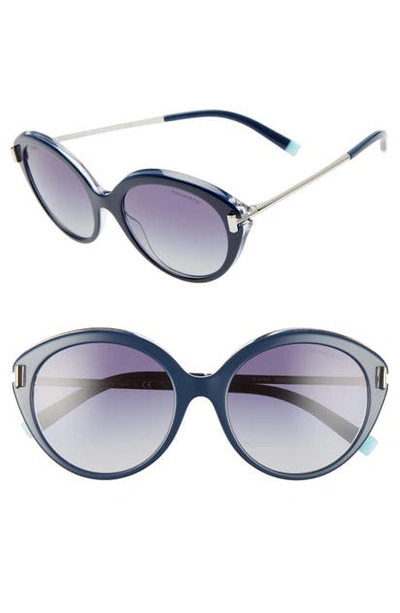 Shop Tiffany & Co 54mm Gradient Round Sunglasses In Blue Crystal/ Grey Grad