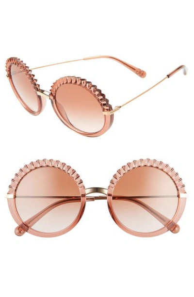 Shop Dolce & Gabbana Plisse 52mm Round Sunglasses In Transparent Pink/ Gradient