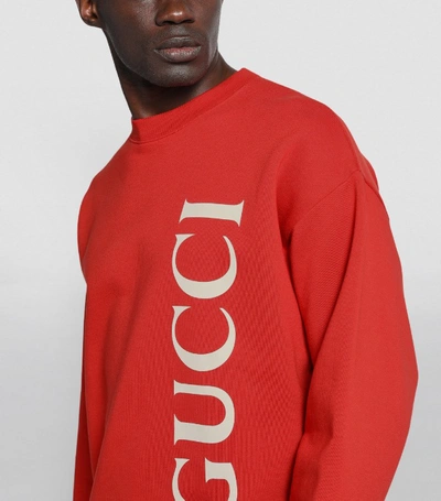 Gucci Logo Print Crew Neck Sweatshirt In Red | ModeSens
