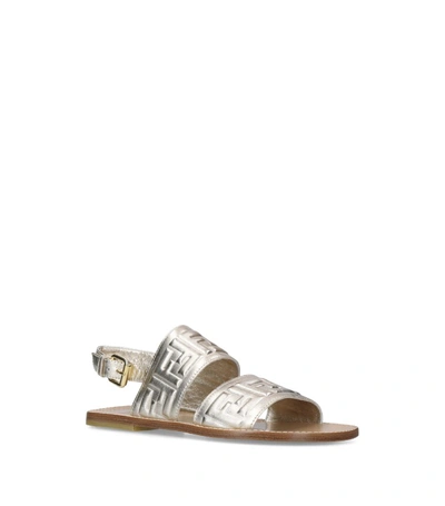 Shop Fendi Kids Metallic Leather Monogram Sandals