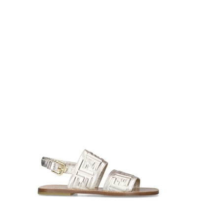 Shop Fendi Kids Metallic Leather Monogram Sandals