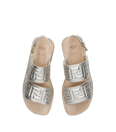 Shop Fendi Kids Metallic Leather Monogram Sandals