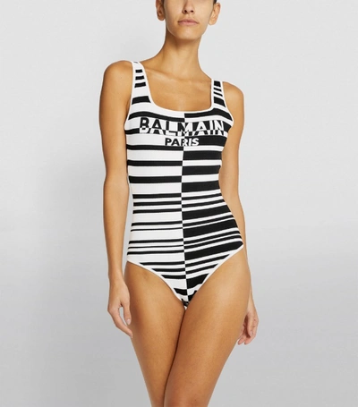 Shop Balmain Logo Stripe Bodysuit