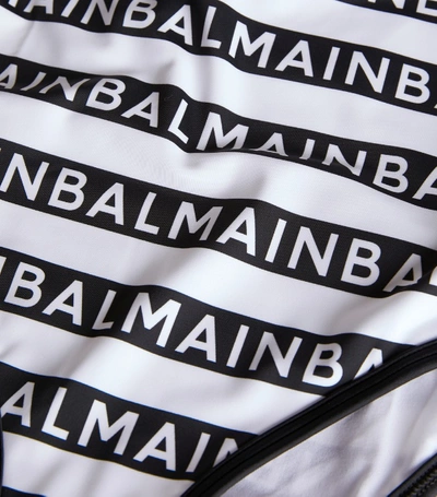 Shop Balmain Logo Stripe Swimsuit