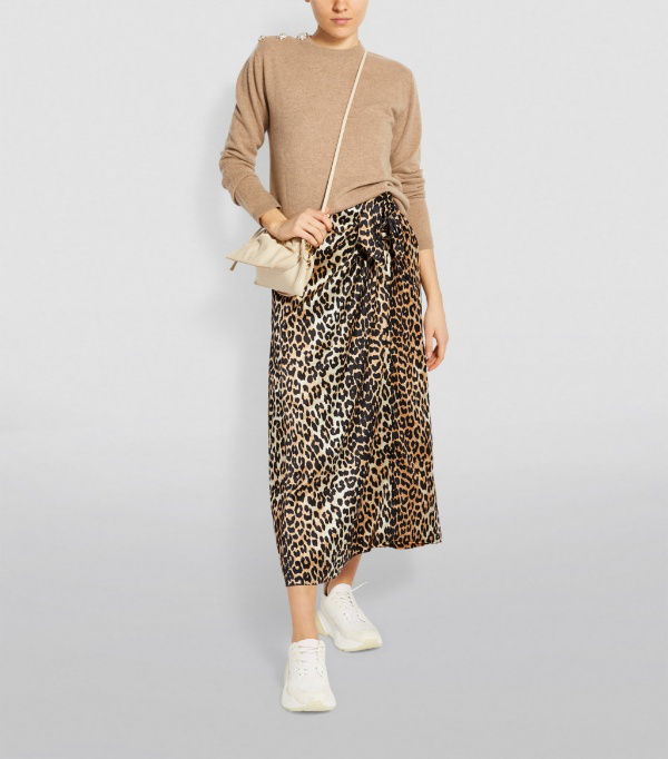 ganni leopard midi skirt