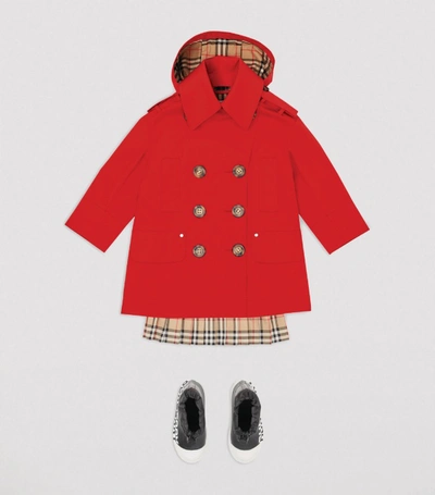 Shop Burberry Kids Gabardine Hooded Trench Coat (3-12 Years)