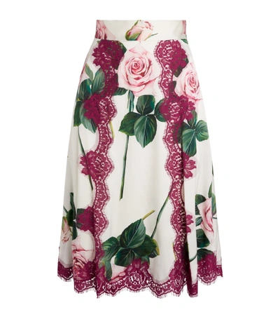 Shop Dolce & Gabbana Lace-trim Floral-print Skirt