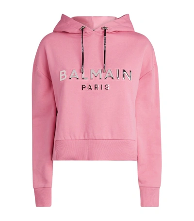 Shop Balmain Crop Logo Hoodie