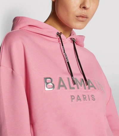 Shop Balmain Crop Logo Hoodie