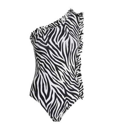 Shop Leslie Amon Tami One-shoulder Ruffle Zebra Swimsuit