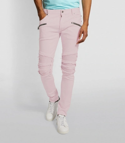 Shop Balmain Ribbed Detail Slim Jeans
