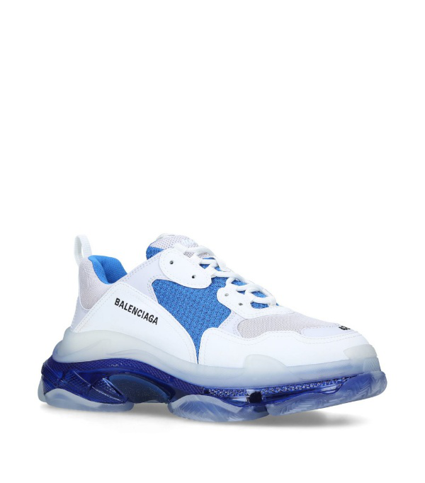 balenciaga white and blue triple s leather sneakers