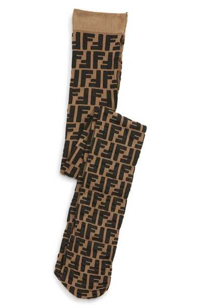 Shop Fendi Logo Print Tights In F15b6 Brown