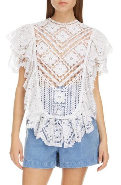 Shop Isabel Marant Floral Lace Ruffle Cotton Top In White