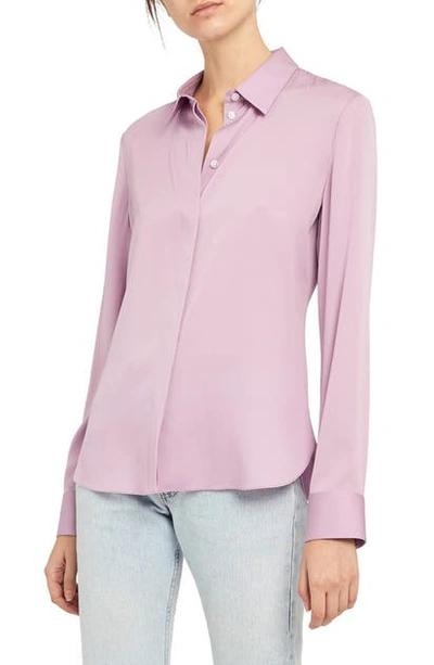 Shop Theory Classic Fitted Stretch Silk Shirt In Bright Lilac