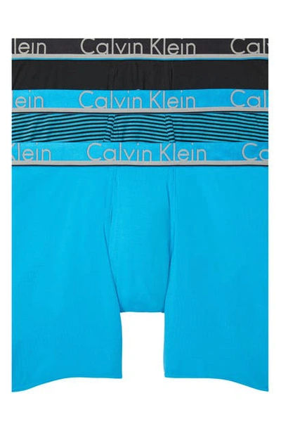 Shop Calvin Klein 3-pack Comfort Microfiber Boxer Briefs In Topaz Black Stripe Black