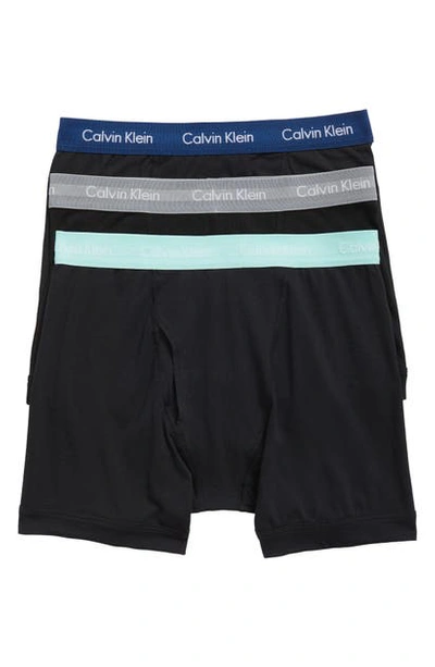 Shop Calvin Klein 3-pack Stretch Cotton Boxer Briefs In Black Open Ocean Heather Topaz