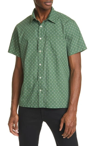 Shop Apc Cippo Slim Fit Print Short Sleeve Button-up Shirt In Green