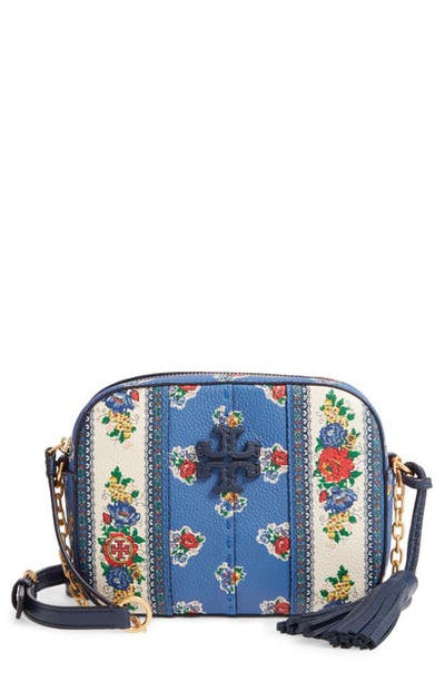Tory Burch Mcgraw Floral Leather Crossbody Camera Bag In Blue Tea Rose  Border