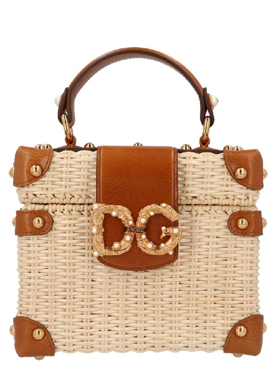 Shop Dolce & Gabbana Dg Amore Woven Tote Bag In Beige