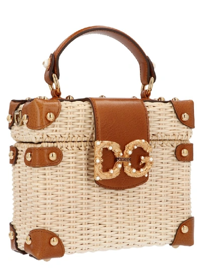 Shop Dolce & Gabbana Dg Amore Woven Tote Bag In Beige