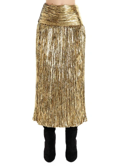 Shop Saint Laurent Pleated Skirt In Gold