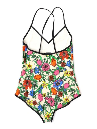 Shop Gucci Floral Print Swimsuit In Multi