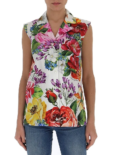 Shop Dolce & Gabbana Floral Print Sleeveless Blouse In Multi