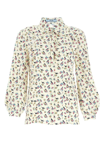 Shop Prada Printed Tie Detail Shirt In Multi