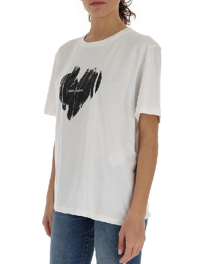 Saint Laurent Heart Printed Cotton Jersey T-shirt In White | ModeSens