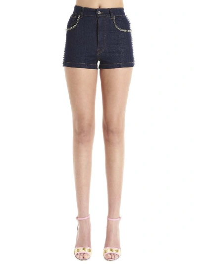 Shop Dolce & Gabbana Embellished Denim Shorts In Blue