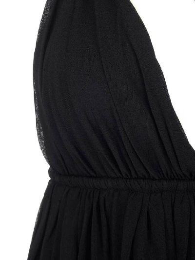 Shop Saint Laurent Pleated Plunge Neckline Mini Dress In Black