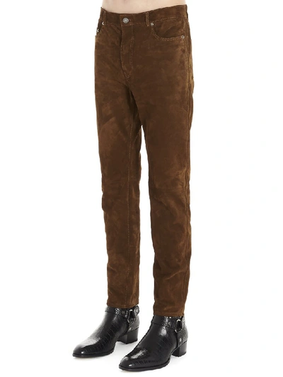 Shop Saint Laurent Slim Fit Pants In Brown
