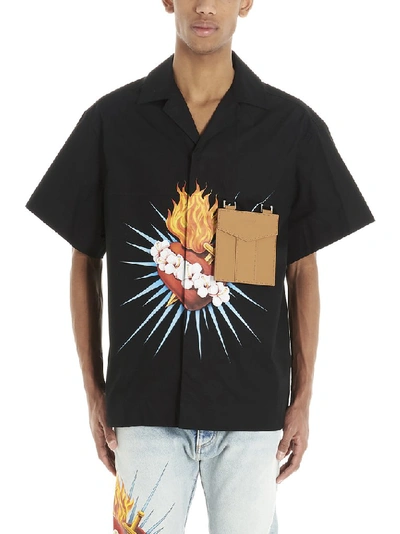 Shop Palm Angels Sacred Heart Print Shirt In Black
