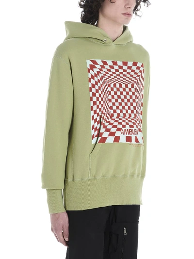 Shop Ambush Check Logo Print Hoodie In Green